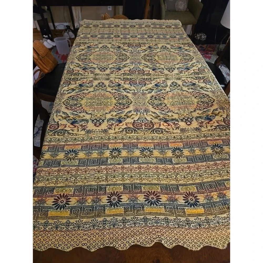 Vtg‎ Silk Woven Tapestry Arabian Horse Rider Tablecloth Bedspread Coverlet